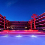 pool and complex at night