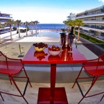 a corner of the private terrace with pool and front sea view